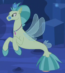 Size: 280x315 | Tagged: safe, screencap, cucumber bubbles, seapony (g4), g4, surf and/or turf, bubble, cropped, dorsal fin, fin, fin wings, fins, jewelry, male, necklace, ocean, seaquestria, solo, tail, tail fin, underwater, water, wings