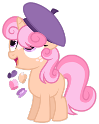 Size: 800x1006 | Tagged: safe, artist:monochrome-sunsets, oc, oc only, earth pony, pony, g4, beret, female, filly, foal, hat, offspring, parent:sweetie belle, parent:tender taps, simple background, solo, transparent background