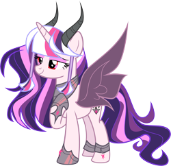 Size: 10157x9852 | Tagged: safe, artist:shootingstarsentry, oc, oc only, oc:umbrielle, alicorn, pony, absurd resolution, bat wings, female, horns, interspecies offspring, mare, offspring, parent:lord tirek, parent:twilight sparkle, parents:twirek, simple background, solo, transparent background, wings