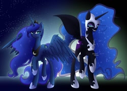 Size: 1280x910 | Tagged: safe, artist:nisitakbrona, nightmare moon, princess luna, alicorn, pony, g4, duo, female