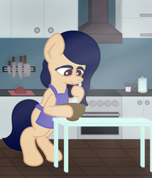 Size: 1200x1400 | Tagged: safe, artist:imlpidimon, oc, oc only, pony, cooking, digital art, kitchen, kitchen knife, knife, light, request, requested art, requests, sign, signature, solo, table