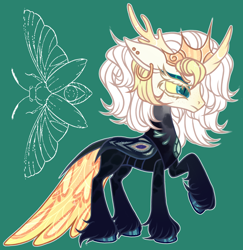 Size: 3408x3504 | Tagged: safe, artist:justsadluna, oc, oc only, changedling, changeling, hybrid, pony, changedling oc, changeling oc, eyelashes, female, green background, high res, mare, raised hoof, simple background, solo, unshorn fetlocks