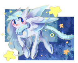 Size: 1458x1180 | Tagged: safe, artist:prettyshinegp, oc, oc only, pegasus, pony, :o, blushing, chibi, flying, looking back, open mouth, pegasus oc, simple background, stars, transparent background, underhoof