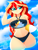 Size: 1500x2000 | Tagged: safe, artist:xan-gelx, sunset shimmer, human, equestria girls, g4, beach ball, belly button, bikini, bikini bottom, bikini top, breasts, busty sunset shimmer, clothes, cloud, cute, female, legs, legs in the water, legs together, midriff, outdoors, partially submerged, pool toy, shimmerbetes, sky, solo, sun, sunset shimmer swimsuit, sunset shimmer's beach shorts swimsuit, swimsuit, thighs, thunder thighs, water, wide hips