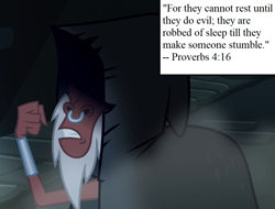 Size: 945x720 | Tagged: safe, edit, edited screencap, editor:korora, screencap, lord tirek, g4, twilight's kingdom, book of proverbs, cloak, clothes, cropped, inset, nose piercing, nose ring, piercing, text