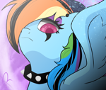 Size: 1280x1080 | Tagged: safe, artist:reinbou, rainbow dash, pegasus, pony, g4, alternate hairstyle, collar, emo, jewelry, looking at you, looking down, looking down at you, makeup, necklace, solo