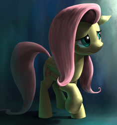 Size: 1600x1700 | Tagged: safe, artist:murskme, fluttershy, pegasus, pony, g4, female, floppy ears, mare, not happy, raised hoof, solo, standing, wavy mouth, worried