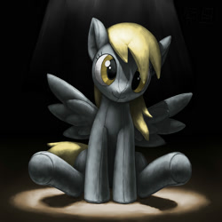 Size: 2000x2000 | Tagged: safe, artist:murskme, derpy hooves, pegasus, pony, g4, female, high res, looking at you, mare, plushie, pony plushie, sitting, solo, spotlight