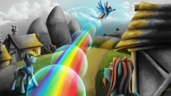 Size: 1280x720 | Tagged: safe, artist:jamescorck, rainbow dash, oc, pegasus, pony, g4, flying, rainbow trail