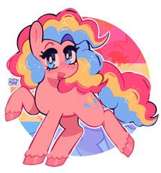 Size: 1942x2084 | Tagged: safe, artist:d0kukiui, part of a set, pinkie pie, earth pony, pony, g4, alternate mane color, blushing, cute, diapinkes, female, looking at you, mare, open mouth, pansexual, pansexual pride flag, pride, pride flag, pride month, raised hoof, raised leg, simple background, smiling, solo, unshorn fetlocks, white background