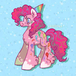 Size: 1429x1424 | Tagged: safe, artist:inkbl0t, pinkie pie, earth pony, pony, g4, cute, digital art, hat, party hat, redesign, solo, unshorn fetlocks