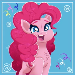 Size: 1280x1280 | Tagged: safe, artist:puyohh, pinkie pie, earth pony, pony, g4, chest fluff, female, happy, mare, open mouth, open smile, smiling, solo