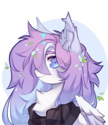 Size: 2845x3300 | Tagged: safe, artist:monphys, oc, pegasus, pony, chest fluff, clothes, deadfriend, ear fluff, flower, flower in hair, high res, pegasus oc, scarf, solo