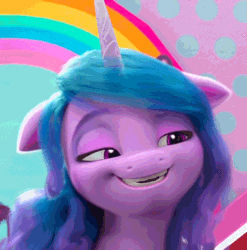 Size: 648x657 | Tagged: safe, screencap, izzy moonbow, pony, unicorn, bridlewoodstock (make your mark), g5, my little pony: make your mark, my little pony: make your mark chapter 4, spoiler:my little pony: make your mark, spoiler:my little pony: make your mark chapter 4, spoiler:mymc04e01, animated, bridlewoodstock, context is for the weak, cropped, eyebrow wiggle, female, floppy ears, gif, loop, mare, out of context, solo