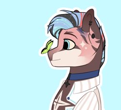 Size: 2020x1835 | Tagged: safe, artist:soup_ch, oc, oc:estrella, butterfly, hybrid, zony, bust, butterfly on nose, clothes, insect on nose, male, male oc, portrait, simple background, solo, stallion