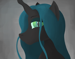 Size: 2713x2160 | Tagged: safe, artist:kingrow1, queen chrysalis, changeling, changeling queen, g4, bust, female, gray background, high res, lineless, looking at you, mare, portrait, profile, simple background, solo