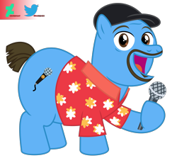 Size: 6600x5890 | Tagged: safe, artist:kuren247, earth pony, pony, big pony, cap, celebrity, clothes, comedy, facial hair, gabriel iglesias, goatee, hat, hawaiian shirt, looking at you, male, microphone, ponified, shirt, show accurate, simple background, solo, stallion, transparent background, vector