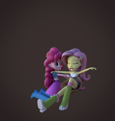 Size: 2125x2220 | Tagged: safe, artist:palmman529, fluttershy, pinkie pie, human, equestria girls, g4, 3d, arms in the air, blender, boots, bracelet, clothes, duo, female, high res, jewelry, kneeling, laughing, lesbian, panties, polka dot socks, ship:flutterpie, shipping, shirt, shoes, skirt, skirt shot, smiling, socks, tank top, teenager, tickling, underwear