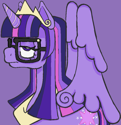 Size: 680x700 | Tagged: safe, artist:maretriarch, twilight sparkle, alicorn, pony, g4, crown, glasses, jewelry, lidded eyes, peytral, regalia, simple background, solo, twilight sparkle (alicorn)