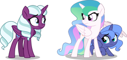 Size: 4000x1907 | Tagged: safe, artist:orin331, opaline arcana, princess celestia, princess luna, alicorn, pony, g4, g5, my little pony: make your mark, my little pony: make your mark chapter 4, sunny side up, spoiler:my little pony: make your mark chapter 4, spoiler:mymc04e04, eye contact, eyebrows, eyebrows visible through hair, female, filly, filly celestia, filly luna, filly opaline arcana, foal, folded wings, frown, g5 to g4, generation leap, high res, hooves, horn, looking at each other, looking at someone, protecting, royal sisters, shadow, siblings, signature, simple background, sisters, slight smile, smiling, teenager, transparent background, trio, trio female, wings, young celestia, young luna, younger