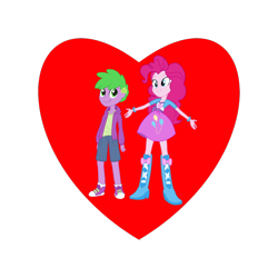 Size: 800x800 | Tagged: safe, artist:mewtwo-ex, artist:thecheeseburger, edit, pinkie pie, spike, human, equestria girls, g4, boots, bracelet, clothes, duo, female, human spike, humanized, jewelry, male, ship:pinkiespike, shipping, shipping heart, shirt, shoes, simple background, skirt, smiling, spread arms, straight, teenager, transparent background, vest