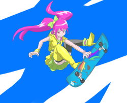 Size: 880x715 | Tagged: safe, artist:always_new_day, rainbow dash, human, g4, anime, barely pony related, happiness charge precure, megumi aino, precure, skateboard