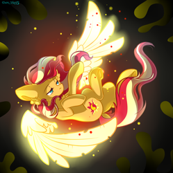 Size: 2092x2097 | Tagged: safe, artist:yuris, sunset shimmer, pony, unicorn, g4, artificial wings, augmented, dock, ears back, female, frog (hoof), high res, magic, magic wings, mare, solo, spread wings, tail, underhoof, wings