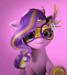 Size: 556x622 | Tagged: safe, screencap, izzy moonbow, pipp petals, pegasus, pony, g5, my little pony: make your mark, my little pony: make your mark chapter 4, the manesquerade ball, spoiler:my little pony: make your mark chapter 4, spoiler:mymc04e05, adorapipp, animated, blowing a kiss, cropped, cute, female, floppy ears, gif, mask