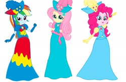 Size: 2266x1488 | Tagged: safe, artist:artsymlp12, fluttershy, pinkie pie, rainbow dash, human, equestria girls, g4, clothes, dress, female, gown, long dress, long skirt, simple background, skirt, trio, white background