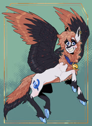 Size: 1920x2619 | Tagged: safe, artist:yuyusunshine, oc, pegasus, pony, abstract background, concave belly, female, high res, leg fluff, looking at you, mare, side view, slender, solo, spread wings, tail, tail feathers, thin, underhoof, unshorn fetlocks, wings