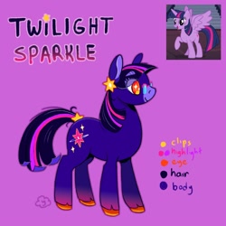 Size: 3000x3000 | Tagged: safe, artist:cracklewink, twilight sparkle, alicorn, earth pony, pony, g4, alternate color palette, alternate versions at source, colored hooves, high res, pink background, race swap, redesign, screencap reference, simple background, solo, twilight sparkle (alicorn)