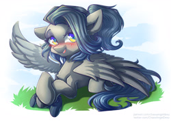 Size: 4961x3508 | Tagged: safe, artist:chaosangeldesu, oc, oc only, pegasus, pony, absurd resolution, blushing, commission, controller, cute, female, looking at you, mare, smiling, smiling at you, solo, spread wings, wings