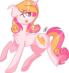 Size: 1359x1450 | Tagged: safe, artist:gallantserver, oc, oc:orange crush, pony, unicorn, concave belly, female, magical lesbian spawn, mare, offspring, parent:scootaloo, parent:sweetie belle, parents:scootabelle, side view, simple background, solo, transparent background