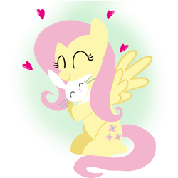 Size: 1400x1400 | Tagged: safe, artist:mlplary6, angel bunny, fluttershy, pegasus, pony, rabbit, g4, ^^, animal, cute, duo, eyes closed, female, friends, heart, hug, male, mare, pet, shyabetes, sitting, smiling