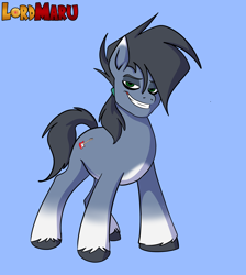 Size: 3632x4055 | Tagged: safe, artist:lordmarukio, oc, oc only, earth pony, pony, g5, bags under eyes, chance the rabbit, divine acid, gray coat, guitar, male, male oc, musical instrument, pale belly, simple background, solo, unshorn fetlocks