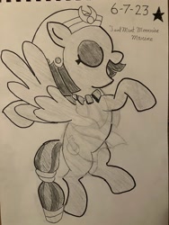 Size: 4032x3024 | Tagged: safe, artist:mlpfantealmintmoonrise, somnambula, pegasus, pony, g4, atg 2023, drawing, egyptian, egyptian headdress, egyptian pony, female, mare, marker, newbie artist training grounds, pen drawing, pencil drawing, signature, solo, traditional art, walk like an egyptian, wings