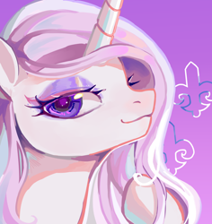 Size: 2084x2204 | Tagged: safe, artist:湮浊湮于浊, fleur-de-lis, pony, unicorn, bust, colored, eyeshadow, female, looking at you, makeup, mare, portrait, smiling, solo