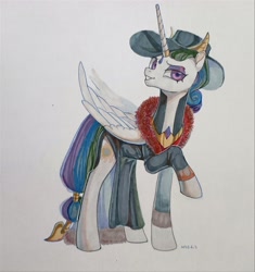 Size: 3142x3338 | Tagged: safe, artist:湮浊湮于浊, princess celestia, alicorn, pony, idw, reflections, spoiler:comic, clothes, female, hat, looking at you, mare, marker, solo, traditional art