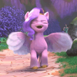 Size: 400x400 | Tagged: safe, screencap, pipp petals, pegasus, pony, g5, my little pony: make your mark, my little pony: make your mark chapter 4, the jinxie games, spoiler:my little pony: make your mark chapter 4, spoiler:mymc04e03, adorapipp, animated, cute, dancing, diadem, excited, eyes closed, female, headband, i watch it for the ears, jewelry, mare, open mouth, open smile, regalia, smiling, solo, spread wings, stomping, trotting, trotting in place, unshorn fetlocks, wings