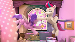Size: 1280x720 | Tagged: safe, screencap, pipp petals, zipp storm, pegasus, pony, a little horse, g5, my little pony: make your mark, my little pony: make your mark chapter 4, spoiler:my little pony: make your mark chapter 4, spoiler:mymc04e06, cellphone, crystal brighthouse, duo, female, mare, phone, royal sisters (g5), siblings, sisters, sisters being sisters, smartphone