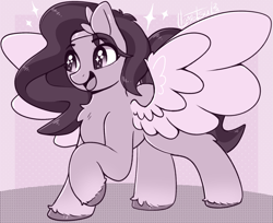 Size: 1085x886 | Tagged: safe, artist:llametsul, pipp petals, pegasus, pony, g5, adorapipp, cute, female, happy, jewelry, mare, monochrome, open mouth, open smile, raised hoof, smiling, solo, spread wings, tiara, unshorn fetlocks, wings