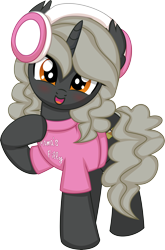 Size: 5245x7954 | Tagged: safe, artist:cyanlightning, oc, oc only, oc:ebony evening, pony, unicorn, .svg available, absurd resolution, clothes, female, headphones, looking at you, mare, simple background, solo, transparent background, vector