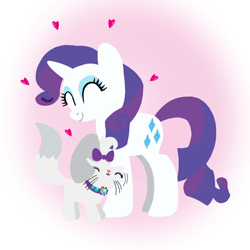 Size: 1400x1400 | Tagged: safe, artist:mlplary6, opalescence, rarity, cat, pony, unicorn, g4, ^^, animal, caress, cute, duo, eyes closed, female, friends, heart, mare, pet, raribetes, smiling