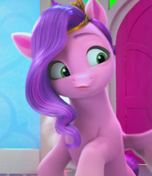 Size: 928x1080 | Tagged: safe, screencap, pipp petals, pegasus, pony, g5, my little pony: make your mark, my little pony: make your mark chapter 4, the jinxie games, spoiler:my little pony: make your mark chapter 4, spoiler:mymc04e03, female, looking at something, mare, pipp petals is best facemaker, solo