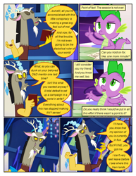 Size: 612x792 | Tagged: safe, artist:newbiespud, edit, edited screencap, screencap, discord, spike, draconequus, dragon, comic:friendship is dragons, g4, comic, dialogue, friendship throne, male, screencap comic