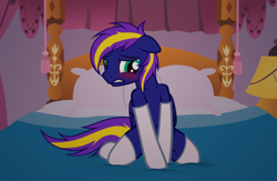 Size: 5676x3696 | Tagged: safe, artist:equestria secret guard, oc, oc only, oc:morningbreeze, pegasus, pony, adult blank flank, bed, bedroom, belly button, blank flank, blushing, clothes, collarbone, kneeling, male, pegasus oc, sexy, shoulder, shy, socks, stallion, striped socks, wings