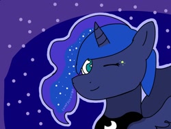 Size: 1024x768 | Tagged: safe, artist:compscitwilight, princess luna, alicorn, pony, g4, night, one eye closed, smiling, solo, wink