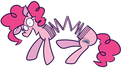 Size: 6854x3831 | Tagged: source needed, safe, artist:threetwotwo32232, pinkie pie, earth pony, pony, g4, atg 2023, female, looking at you, mare, newbie artist training grounds, simple background, slinky, slinky pie, slinky pony, solo, transparent background