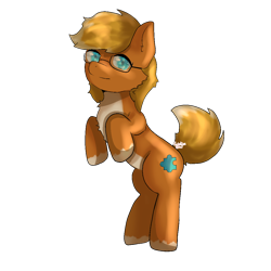 Size: 1080x1080 | Tagged: safe, artist:sutekinamimi, oc, oc only, oc:jig saw, earth pony, pony, chest fluff, glasses, jumping, rearing, shading, simple background, solo, transparent background, white belly