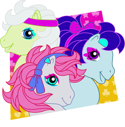 Size: 3000x3044 | Tagged: safe, artist:cloudy glow, blue belle (g5), minty (g5), snuzzle (g5), earth pony, pony, bridlewoodstock (make your mark), g1, g5, my little pony: make your mark, my little pony: make your mark chapter 4, spoiler:g5, spoiler:my little pony: make your mark, spoiler:my little pony: make your mark chapter 4, spoiler:mymc04e01, bridlewoodstock, dreamlands, high res, simple background, transparent background, vector